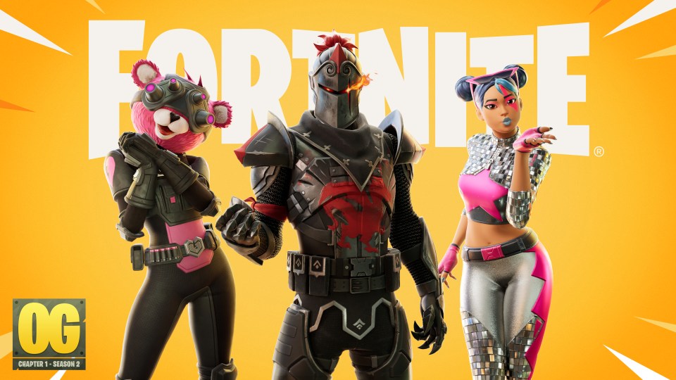 Fortnite Chapter 1 Season 2 OG skins: Cuddle Team Leader, Specialist Knight, and Sparkle Diva.