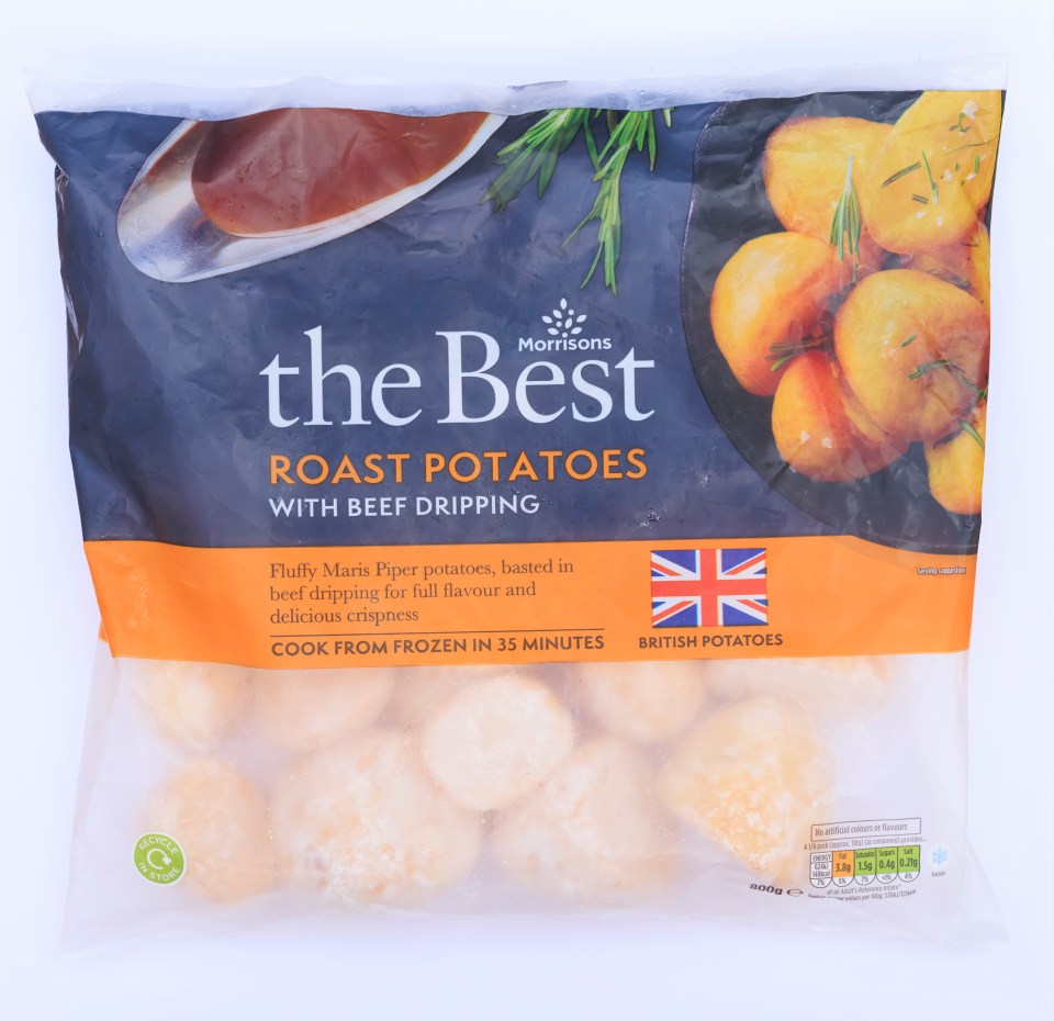 Package of Morrison's The Best roast potatoes with beef dripping.