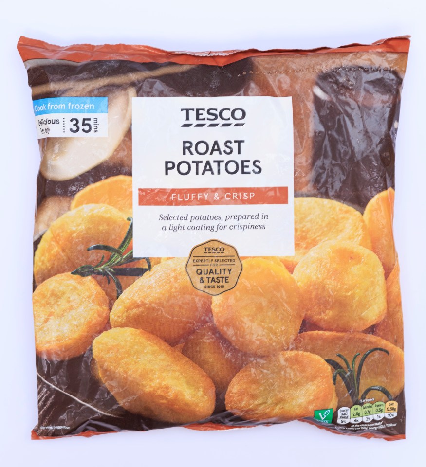 Bag of Tesco roast potatoes.