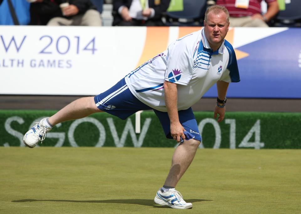 Darren Burnett of Scotland competing in lawn bowls at the Commonwealth Games.