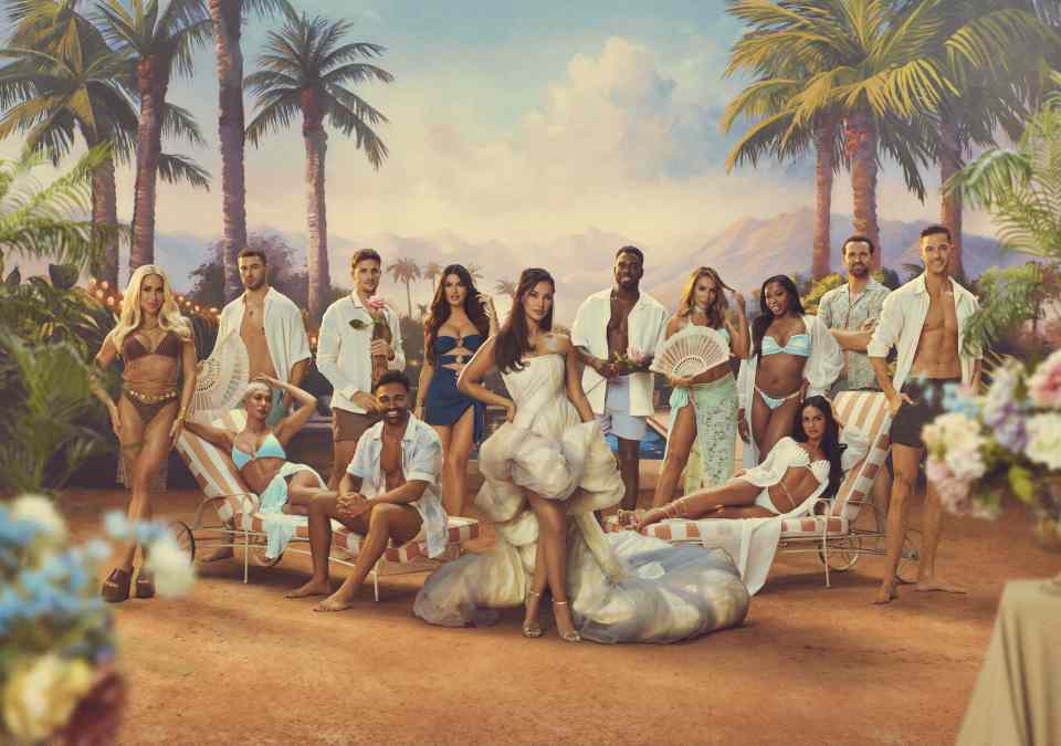 Promotional image for Love Island: All Stars, featuring the cast in swimwear and summer attire.