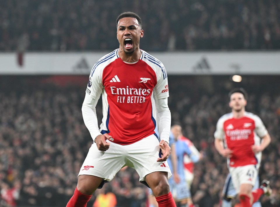 Gabriel Magalhaes celebrating his first Arsenal goal.