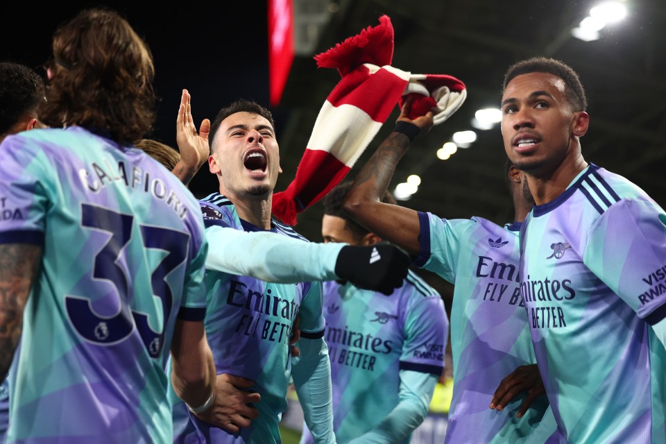 Arsenal players celebrating a goal.