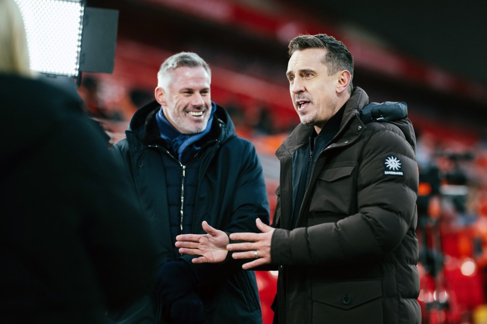 Gary Neville speaks to the media at a Premier League match.