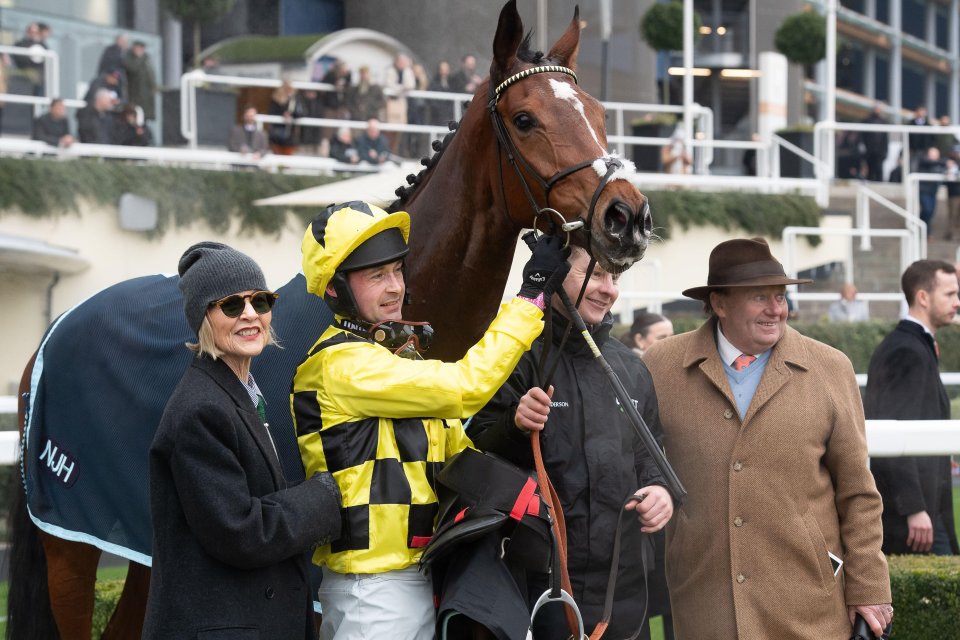 Winning horse, jockey, trainer, and owner at the BETMGM Clarence House Chase Raceday.