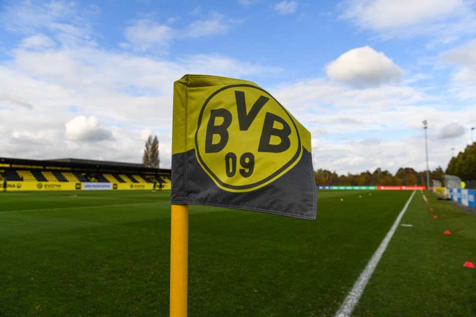 Borussia Dortmund flag at training ground.