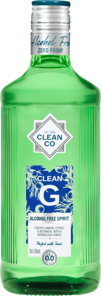 Bottle of Clean Co. Clean G alcohol-free spirit.