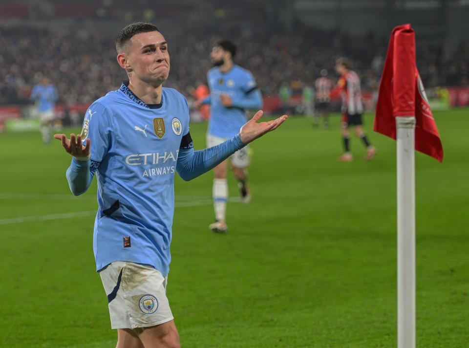 Phil Foden of Manchester City celebrates scoring a goal.