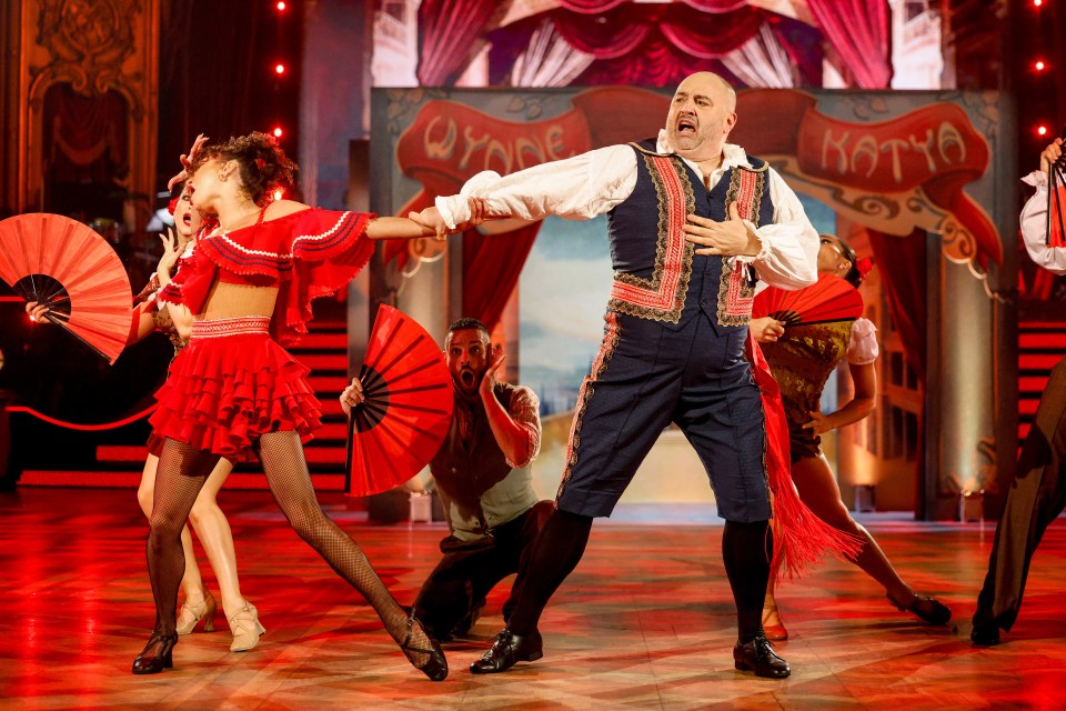 Katya Jones and Wynne Evans performing a passionate dance on Strictly Come Dancing.