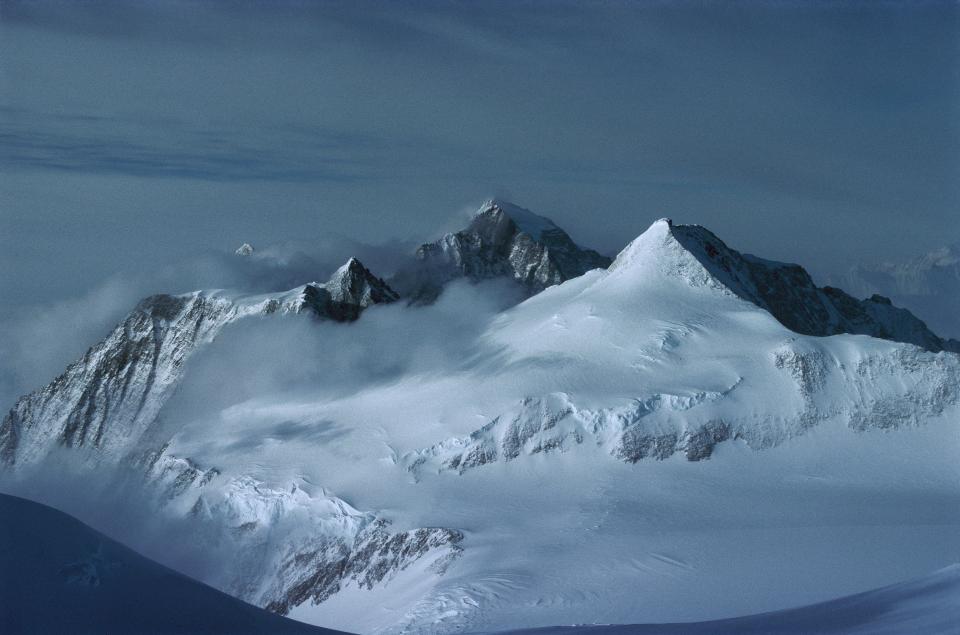 Midnight view of the Vinson Massif in Antarctica.