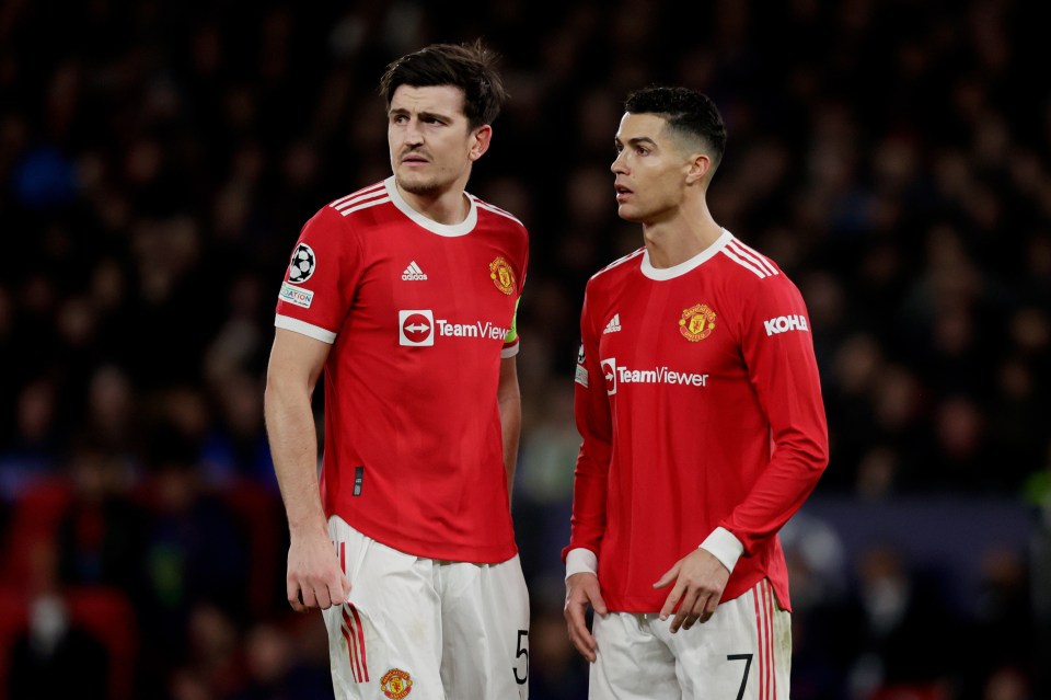 Harry Maguire and Cristiano Ronaldo of Manchester United.