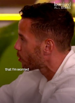 Love Island's Scott expressing worry.