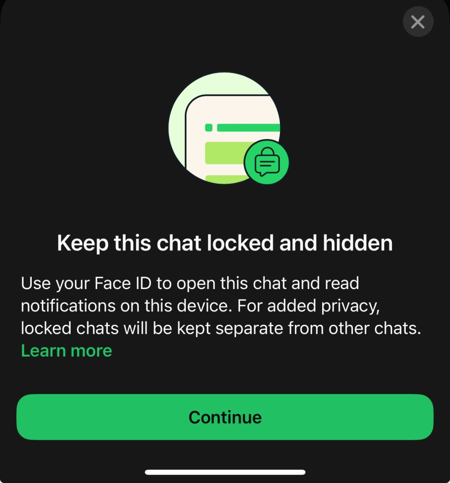 Illustration of a locked chat notification, prompting to keep the chat locked and hidden using Face ID.