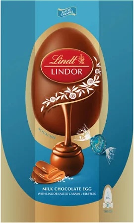 Lindt Lindor milk chocolate Easter egg with salted caramel truffles.