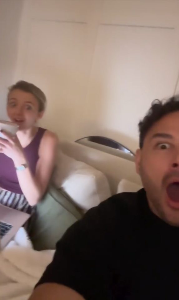 Two people reacting with shock and surprise.