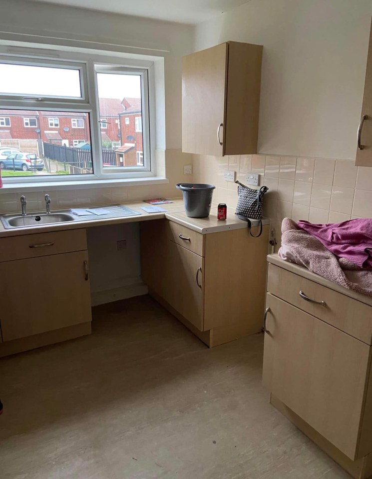 A council house kitchen before renovation.