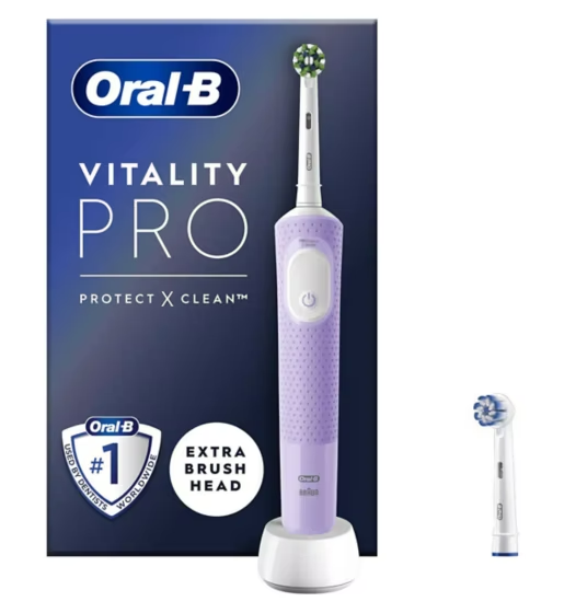 Oral-B Vitality Pro electric toothbrush with extra brush head.