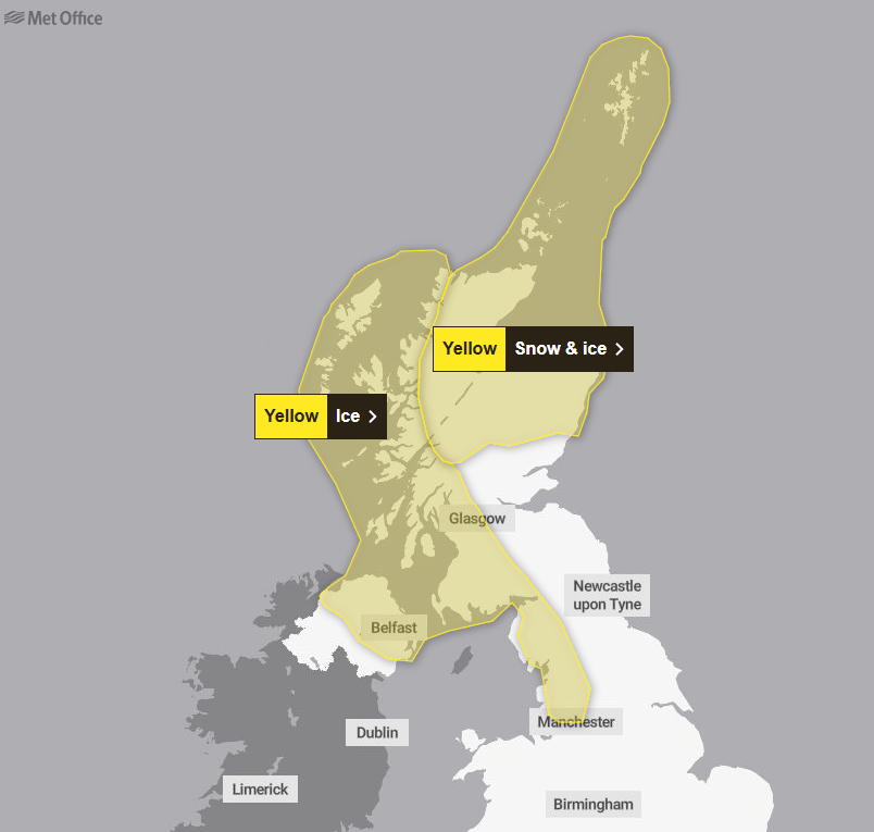 An ice warning is in force for much of the UK today