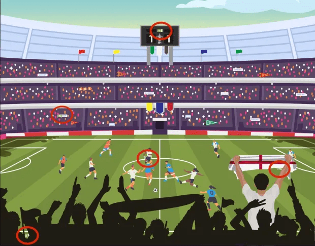 Illustration of a soccer game in a stadium.