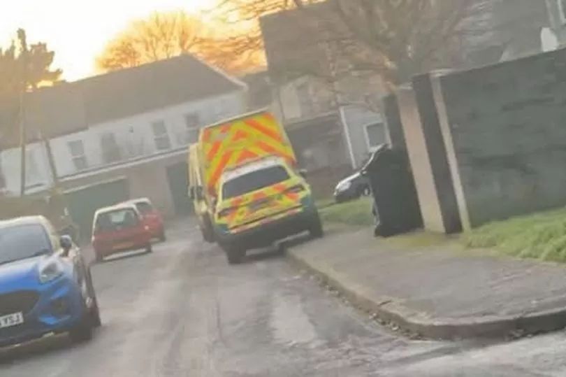 Emergency vehicles at a residential street following a child's death.