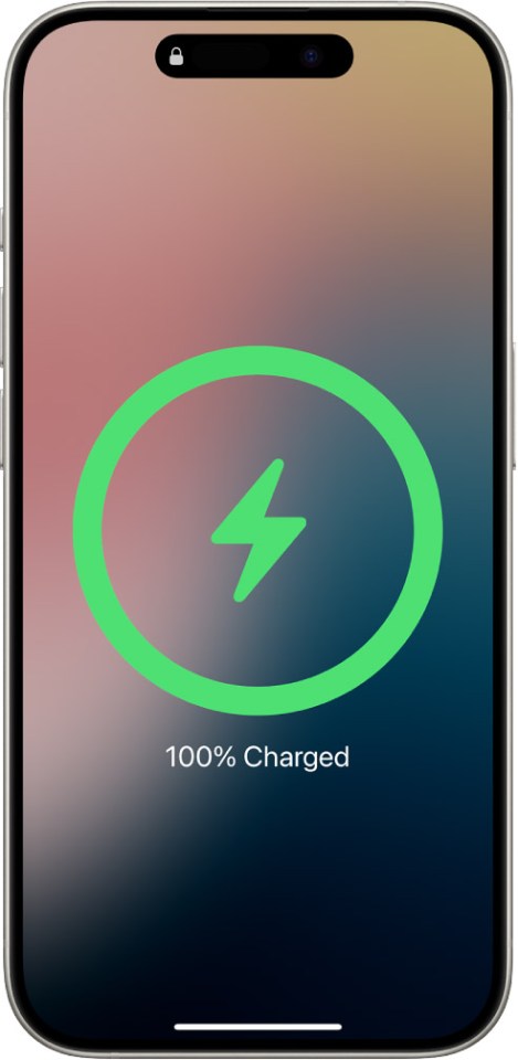 iPhone showing 100% charged.