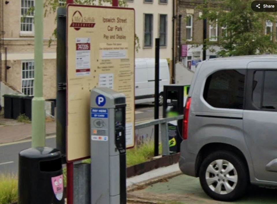 Ipswich Street car park pay and display machine and electric vehicle charging point.