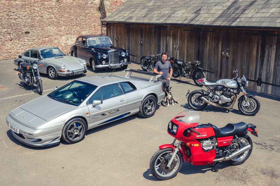 Richard Hammond with his classic cars and motorcycles, which he is selling at auction.