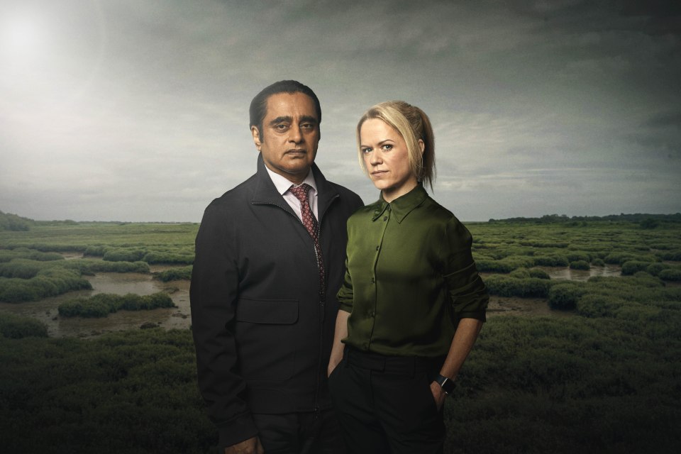 Promotional photo of Sanjeev Bhaskar as DI Sunny Khan and Sinead Keenan as DCI Jess James in Unforgotten.