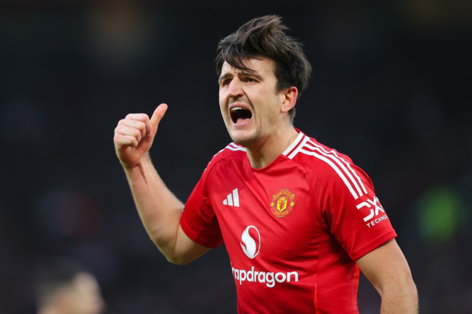 MANCHESTER, ENGLAND - DECEMBER 22: Harry Maguire of Manchester United during the Premier League match between Manchester United FC and AFC Bournemouth at Old Trafford on December 22, 2024 in Manchester, England. (Photo by James Gill - Danehouse/Getty Images)