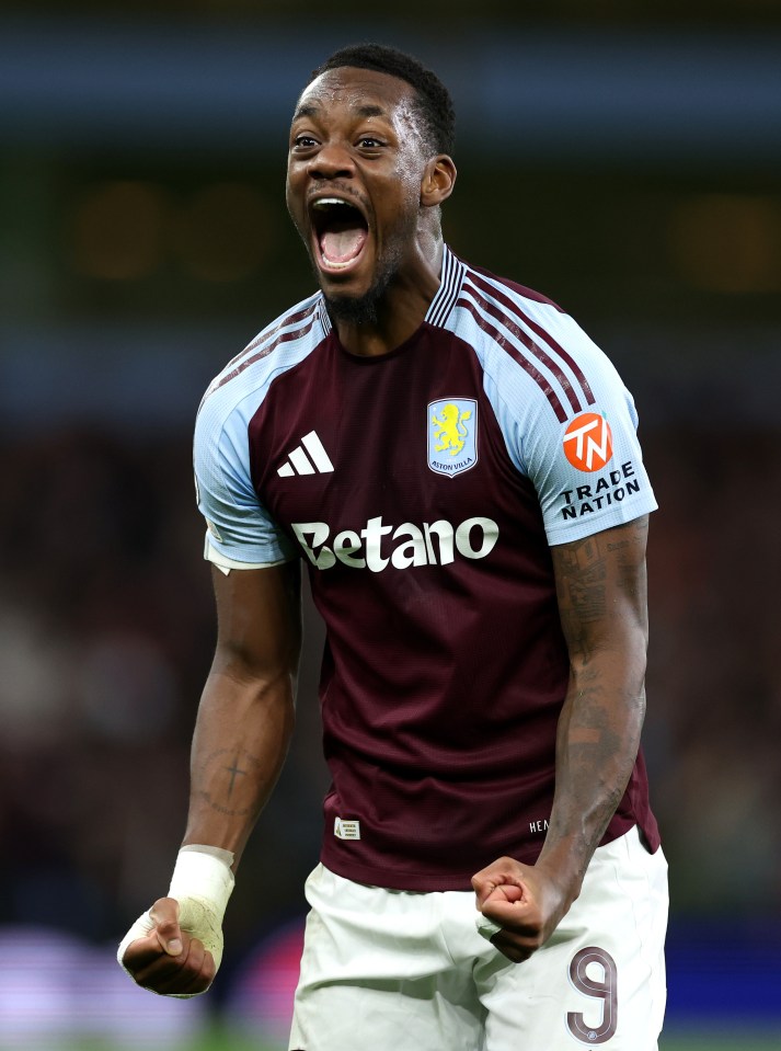 Jhon Duran of Aston Villa celebrating a victory.