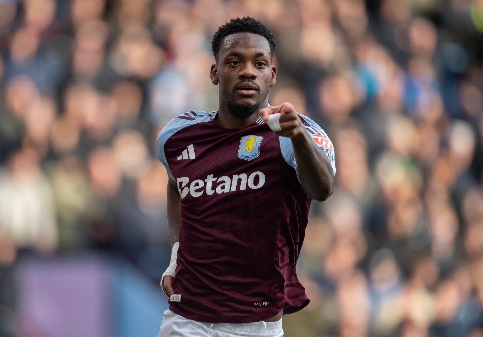 Jhon Duran of Aston Villa celebrating a goal.