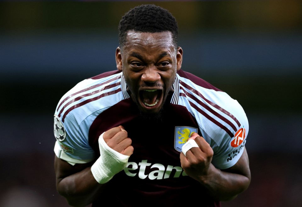 Jhon Duran of Aston Villa celebrating a victory.