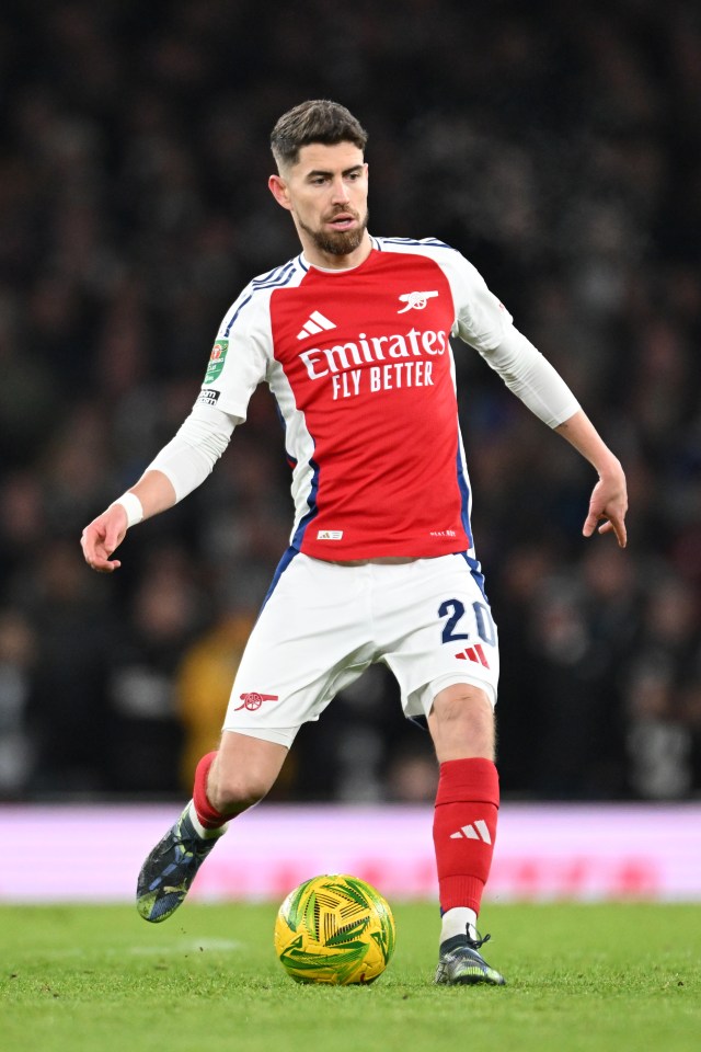 Jorginho of Arsenal controlling the ball during a Carabao Cup match.