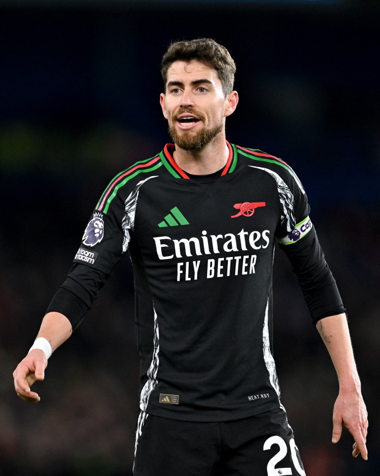 Jorginho of Arsenal reacting during a Premier League match.