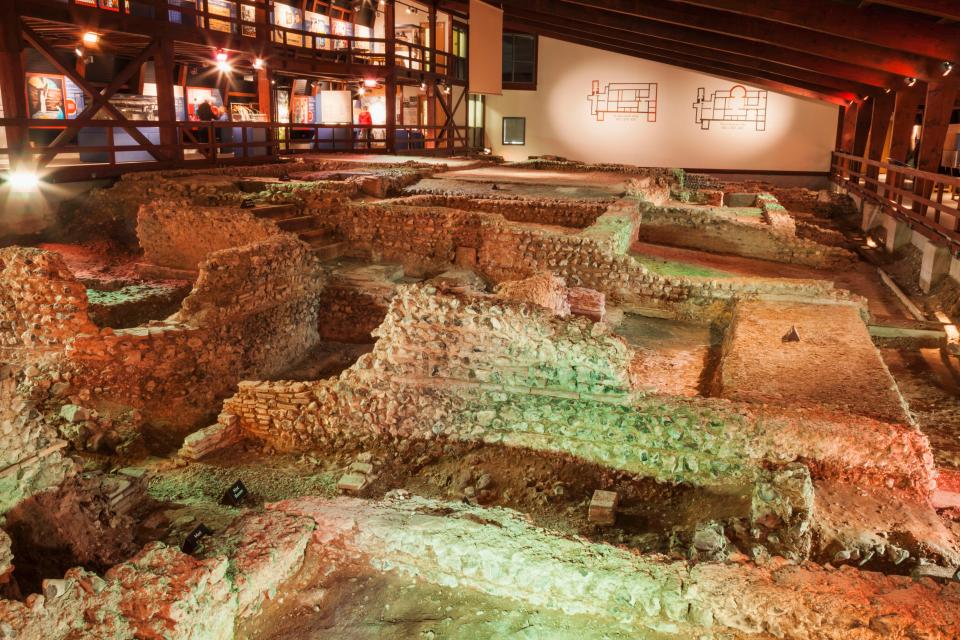 Interior view of the Lullingstone Roman Villa ruins.