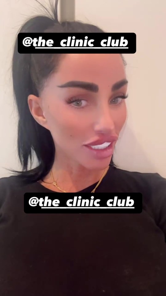 Katie Price showing off new lips at The Clinic Club.