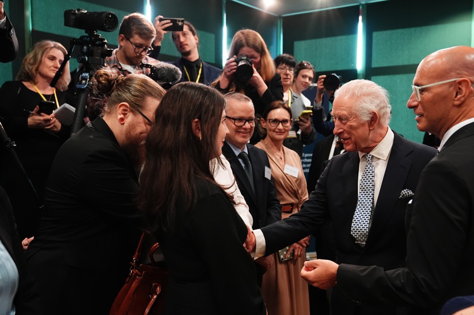 King Charles III meeting Holocaust survivors and volunteers at the Jewish Community Centre in Krakow.