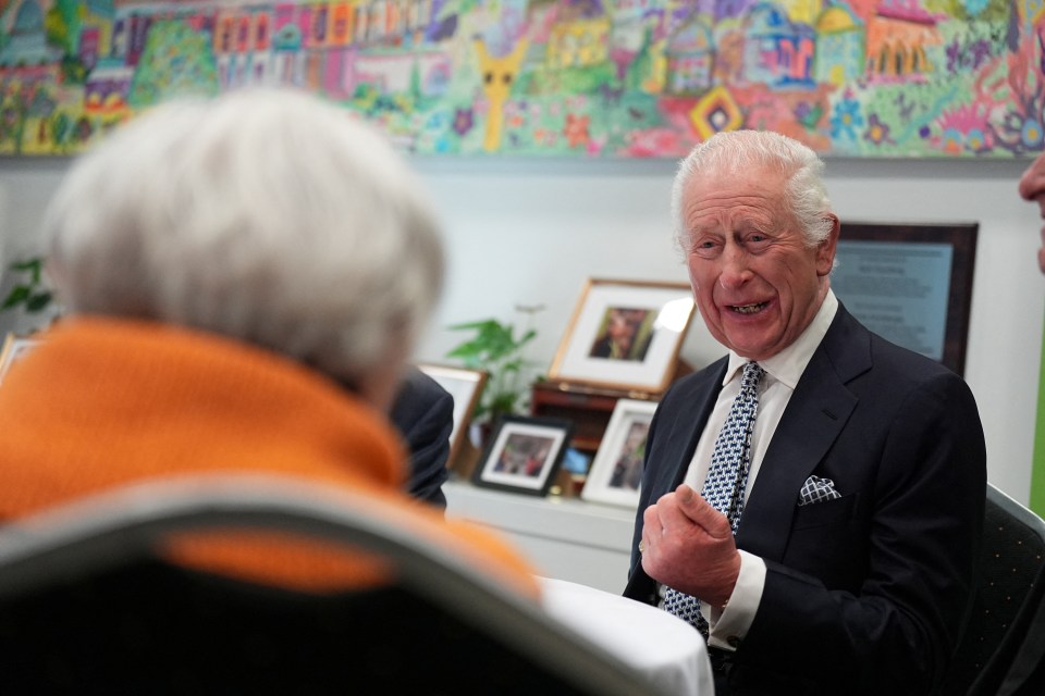 King Charles III speaking with Holocaust survivors at the Jewish Community Centre in Krakow.