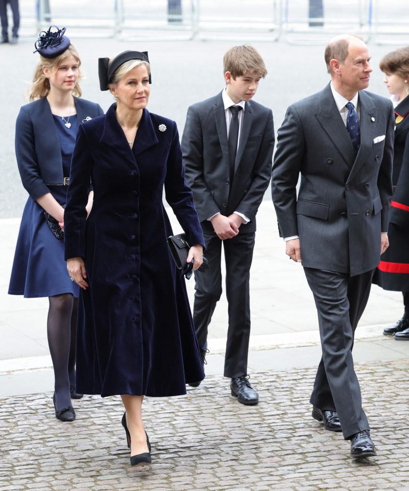 The Countess of Wessex and her children attending a memorial service.