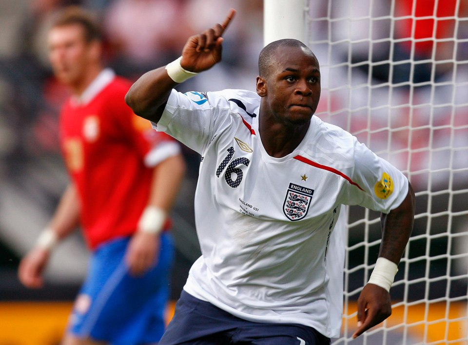 Leroy Lita of England celebrating a goal.