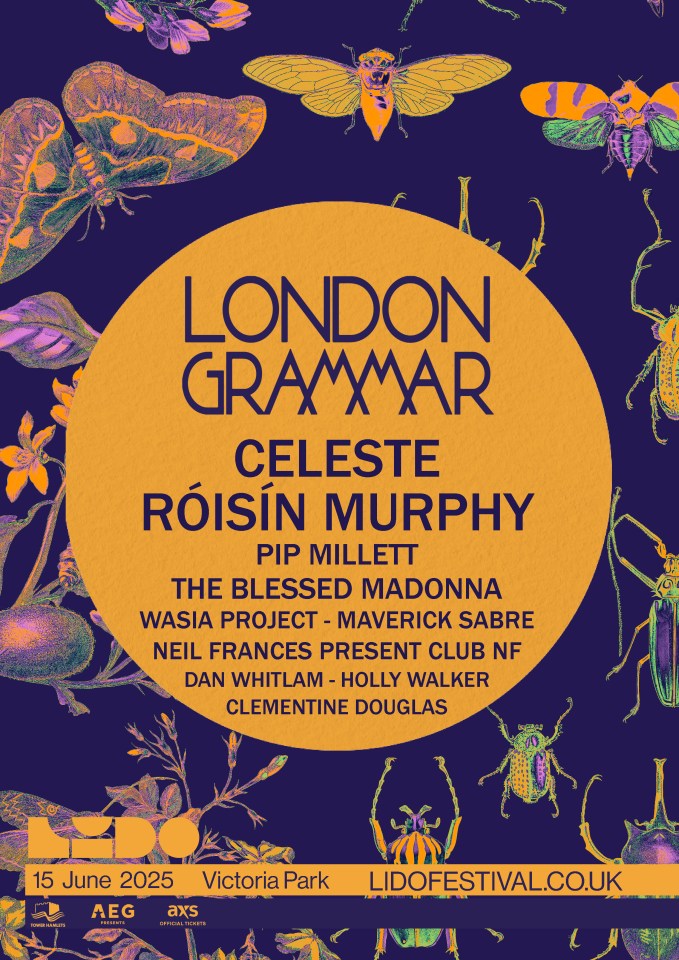 Lido Festival lineup poster: London Grammar, Celeste, Róisín Murphy, and more.