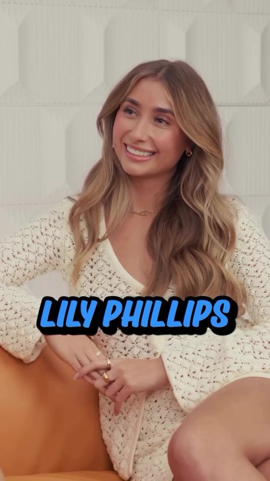 Lily Phillips in a white crocheted outfit.