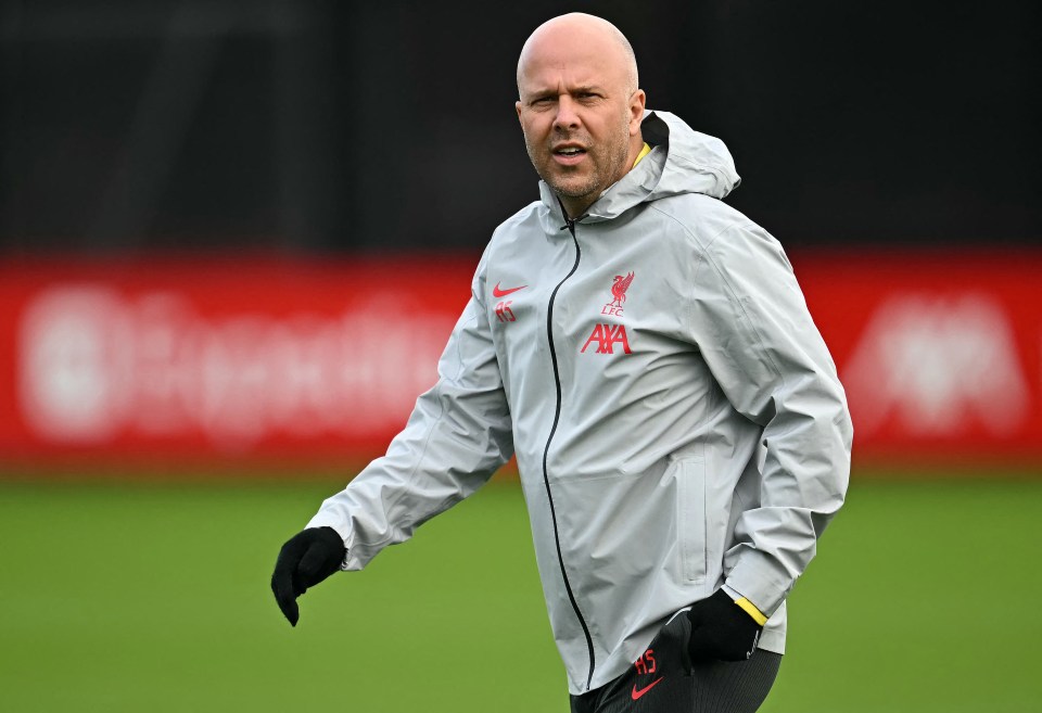 Arne Slot, Liverpool's manager, at a training session.