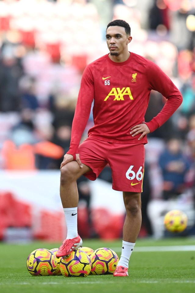 Trent Alexander-Arnold warming up before a Liverpool FC match.