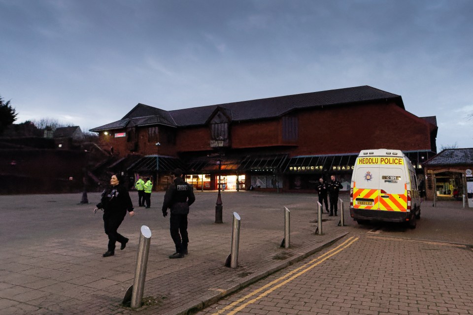 Police officers in Blackwood, Wales, UK.