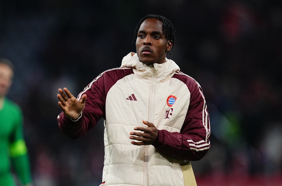 Mathys Tel of Bayern Munich at a Champions League match.