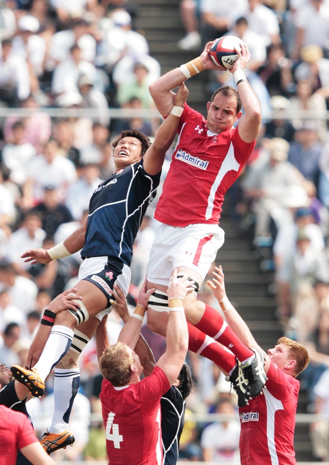 Lou Reed of Wales catching a rugby ball in a lineout.