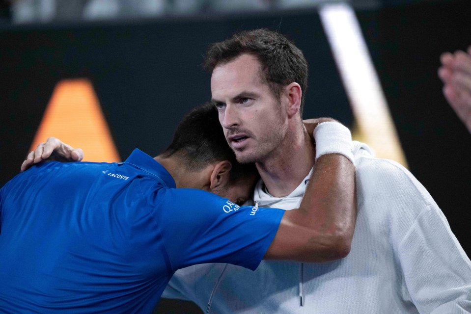 Novak Djokovic hugging his coach Andy Murray.