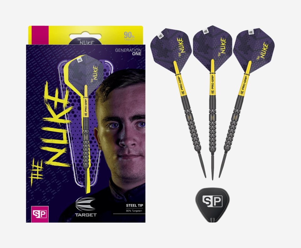 Luke Littler's Target Darts "The Nuke" Generation One 90% tungsten darts.