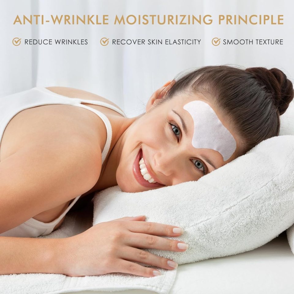 Woman using anti-wrinkle patches.